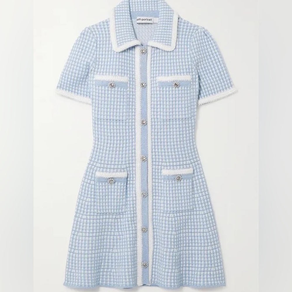 Self Portrait Lured Knit Mini Dress in Blue